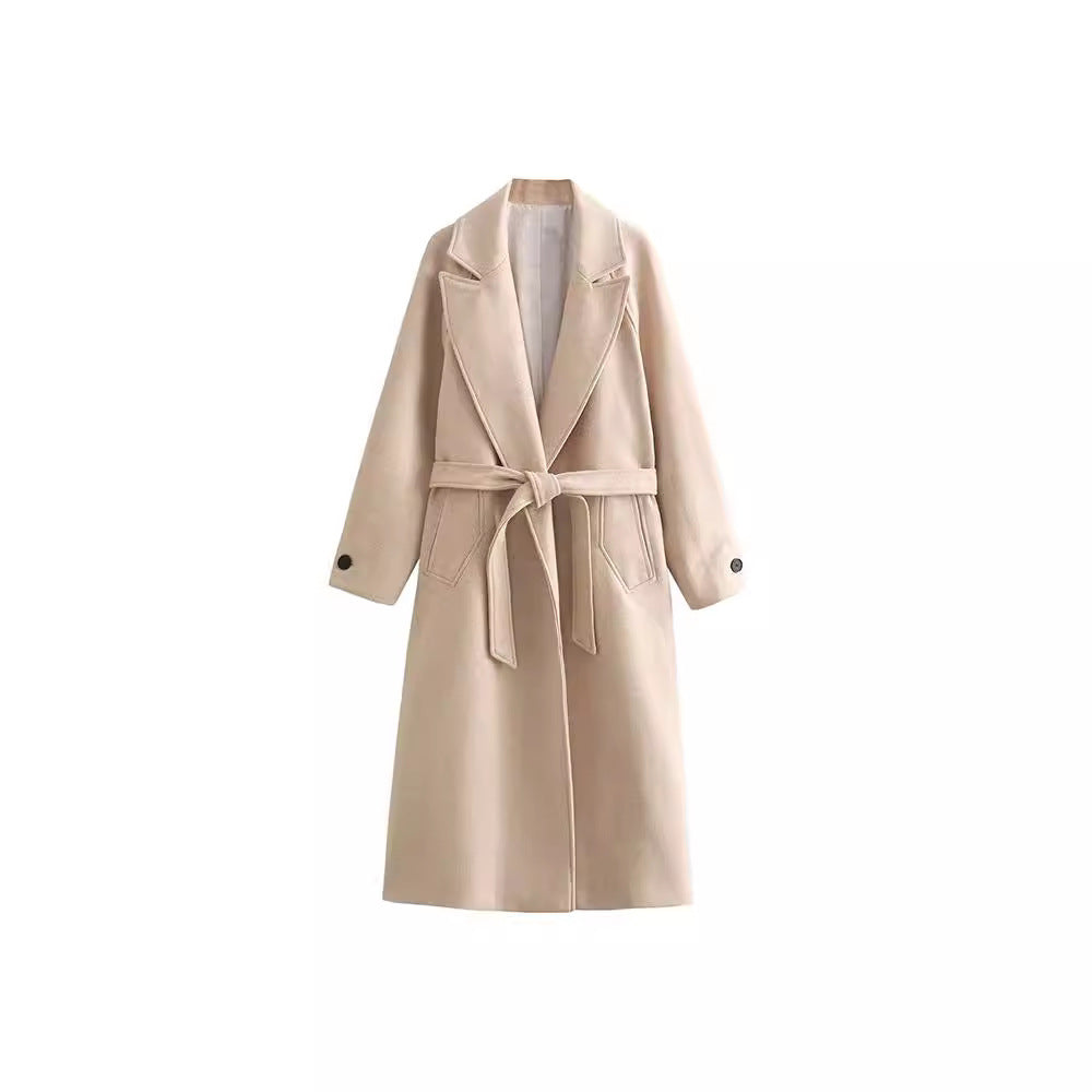 Temperament Fashion Neutral With Waist Woolen Coat