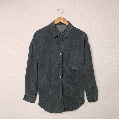 Solid Color Shirt Women's Autumn And Winter Breasted Lapel