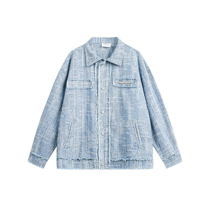 Retro Debutante Style Denim Jacket Loose Unisex Style Cardigan Coat