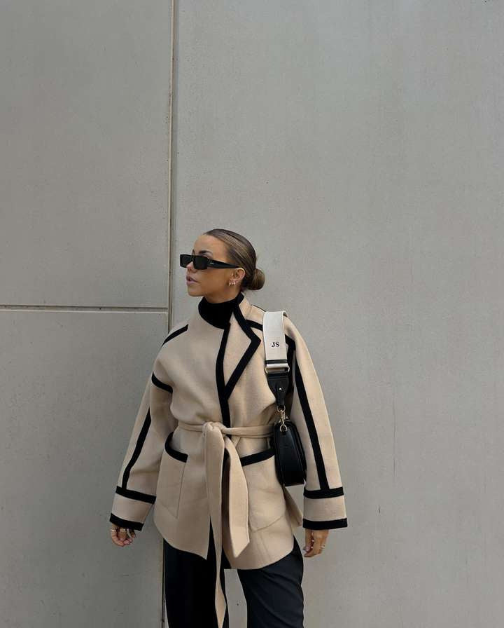 Casual Double-sided Woolen Coat Lace-up Contrast-color Mid-length