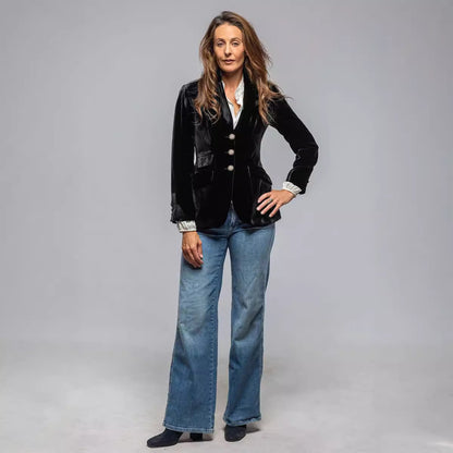 Retro Women's New Slim Fit Slit Velvet Small Suit Jacket