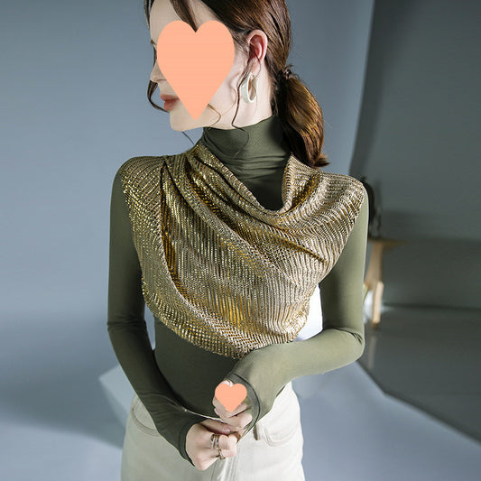 Sequin Stitching Long Sleeve Mesh Undershirt Inner Wear