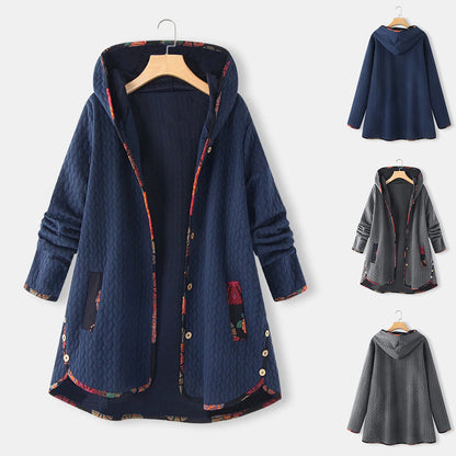 Loose and slim printed long sleeve cotton dress