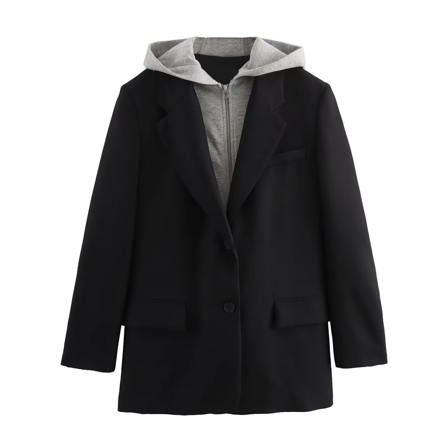 Loose Suit Jacket Women's Cross-border False Two-piece Patchwork Hooded