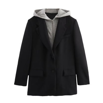 Loose Suit Jacket Women's Cross-border False Two-piece Patchwork Hooded