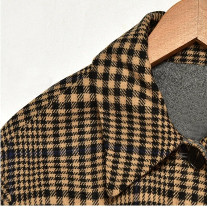 Lapel plaid lace woolen coat