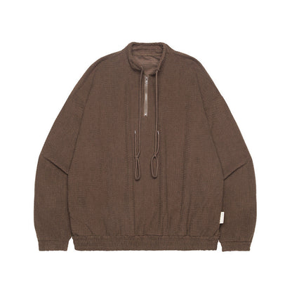 Stand Collar Zipper Drawstring Design Loose Couple Retro Autumn Winter Sweater