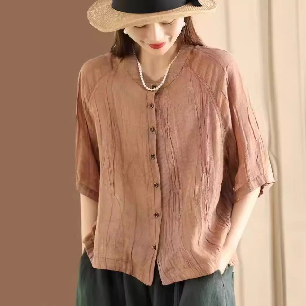 Retro Style Stone Washed Tie-dyed Casual Top For Women
