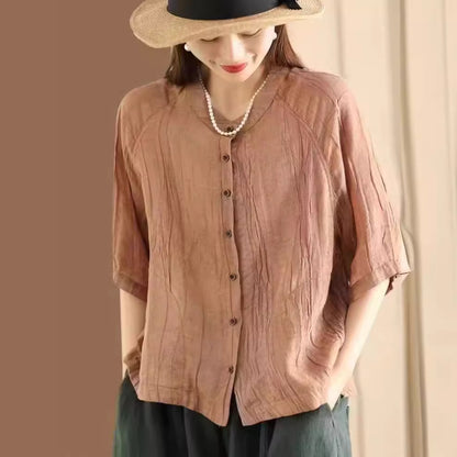 Retro Style Stone Washed Tie-dyed Casual Top For Women