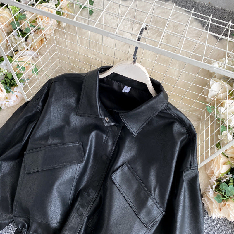 Korean Retro Bf Style Loose Leather Jacket