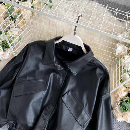 Korean Retro Bf Style Loose Leather Jacket