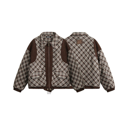 Winter Warm American Retro Plaid Patchwork Cotton-padded Jacket
