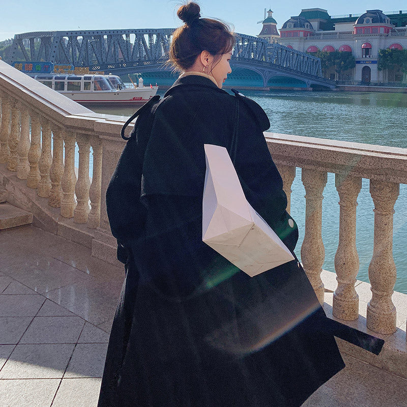 Women's Black Woolen Cloth Mid-length Goddess Fan Woolen Coat
