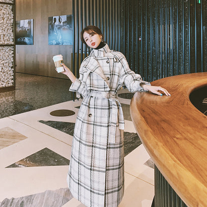Women's Loose And Thick Mid-length French Plaid Woolen Coat