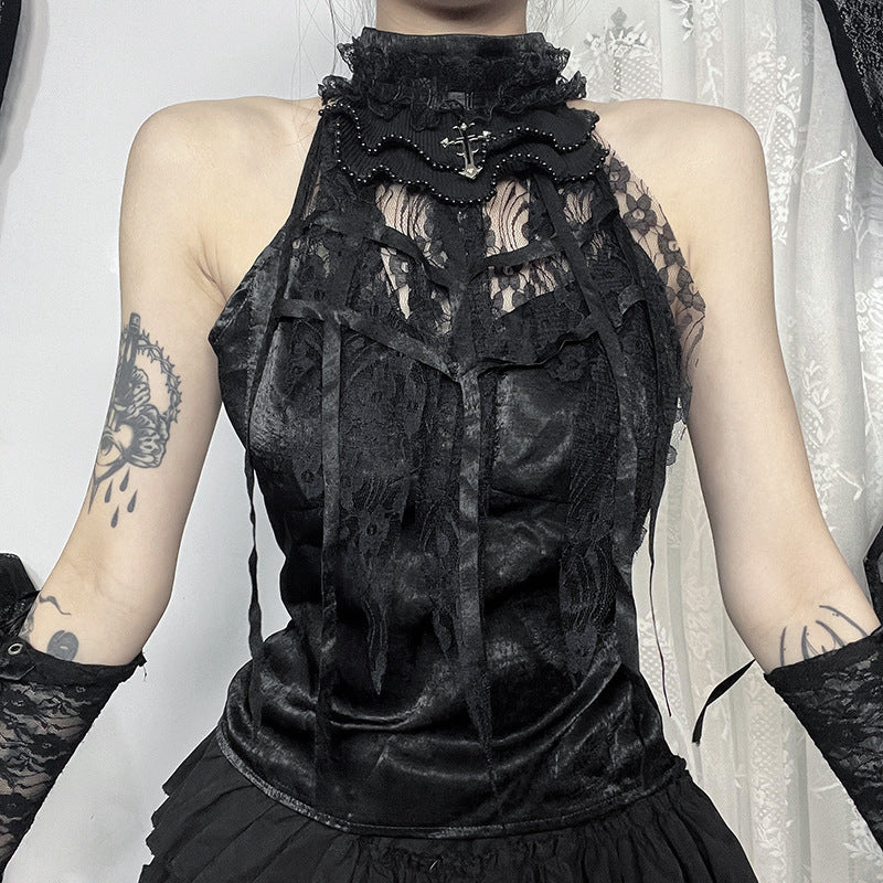 Rose Sling Cobweb Bow Tie Top For Women