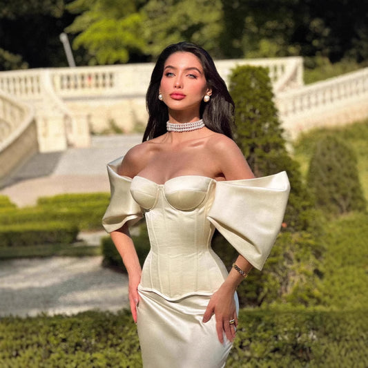 Sexy Solid Color Satin Tube Top Coat Skirt Suit