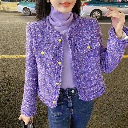 Quilted Lining Coarse Flower Short Woolen Coat