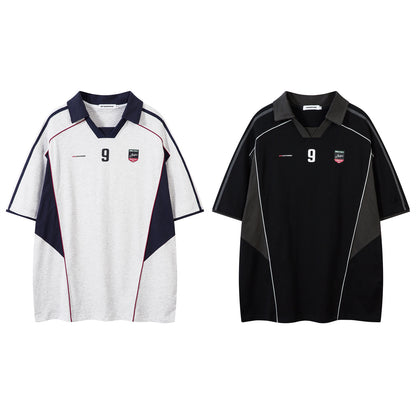 Vintage Letter Print Contrast Stitching Short Sleeves Polo Shirt