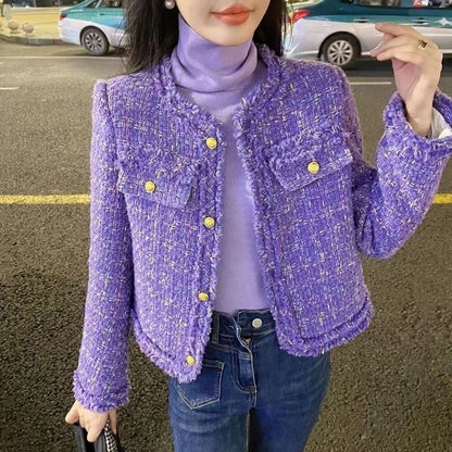 Quilted Lining Coarse Flower Short Woolen Coat