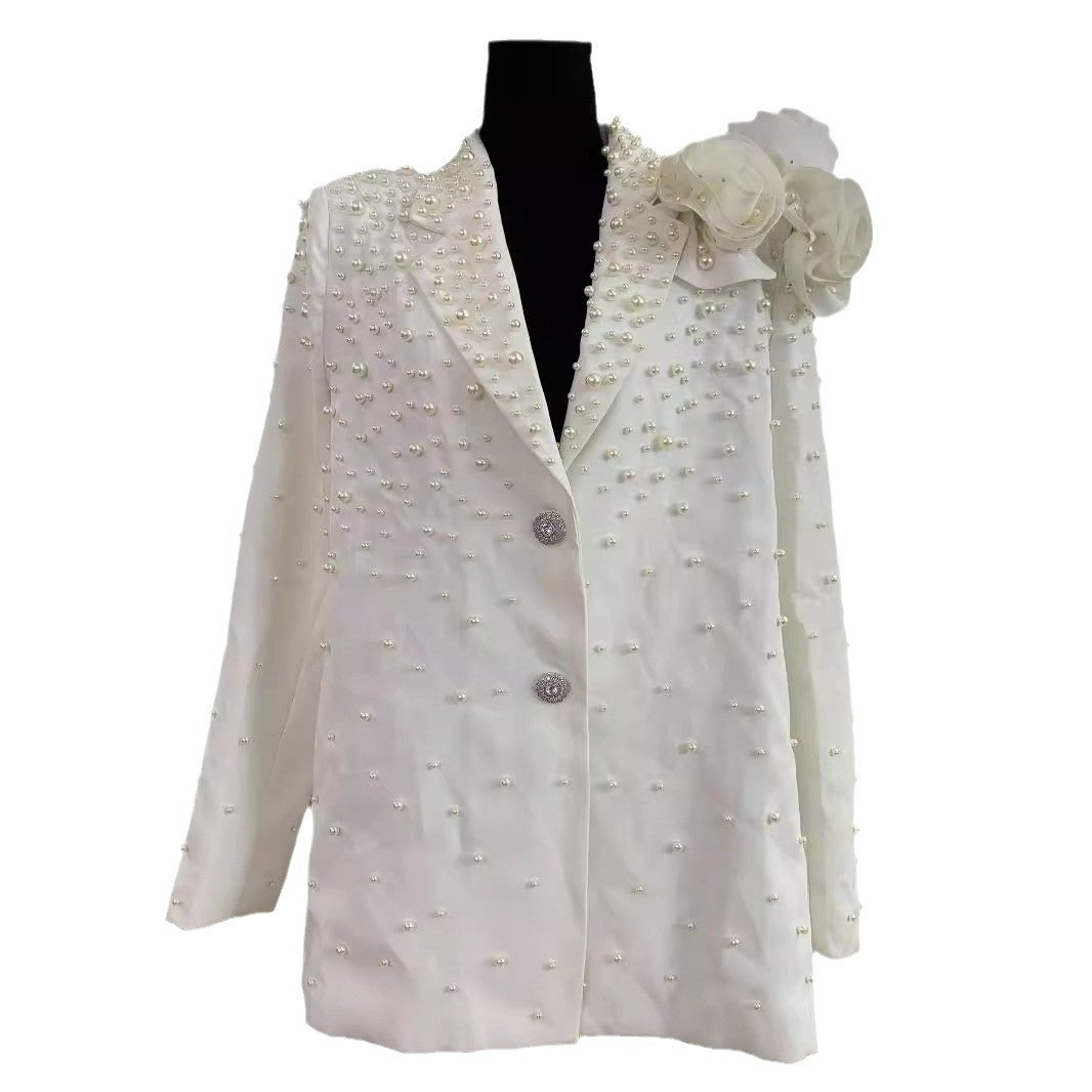 Suit Collar Beaded Single-breasted Three-dimensional Flowers