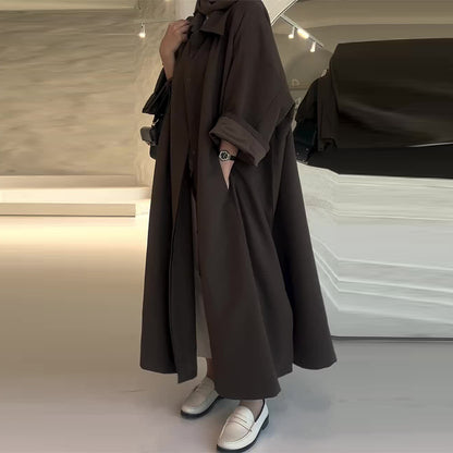 Solid Color Simple Style Loose Versatile Trench Coat Coat