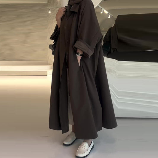 Solid Color Simple Style Loose Versatile Trench Coat Coat