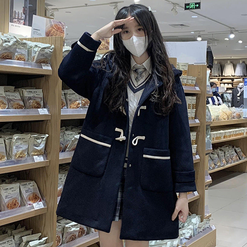 Middle School Student Winter Clothing Large Woolen Coat Female