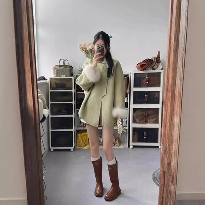 Zhongshan Buckle Stand Collar Woolen Coat Temperament