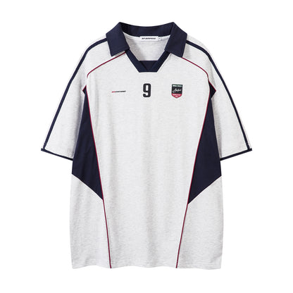 Vintage Letter Print Contrast Stitching Short Sleeves Polo Shirt
