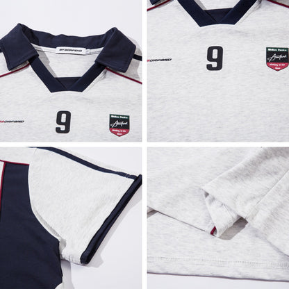 Vintage Letter Print Contrast Stitching Short Sleeves Polo Shirt