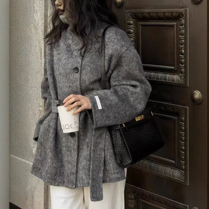 Stand Collar Advanced Loose And Idle Thick Mid-length Double-sided Wool Overcoat