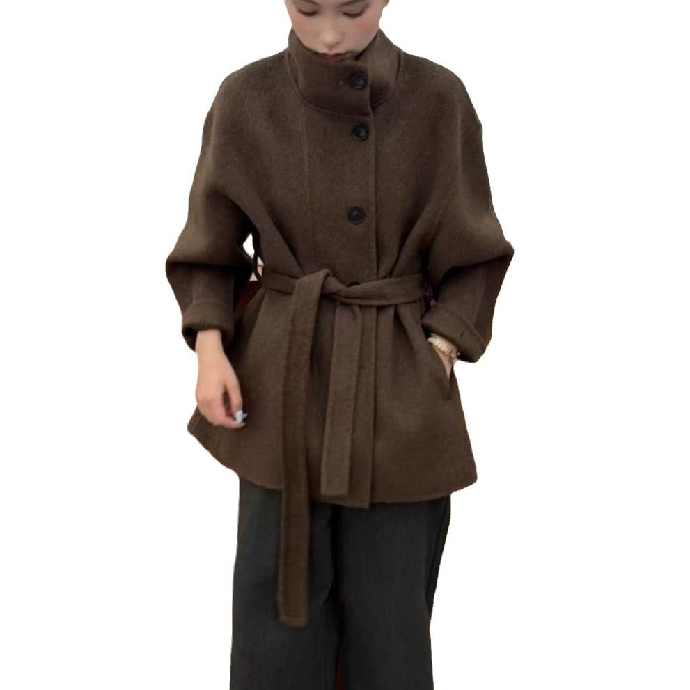 Stand Collar Advanced Loose And Idle Thick Mid-length Double-sided Wool Overcoat