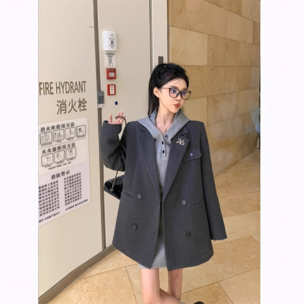 Plus Size Retro Woolen Coat Dress Suit