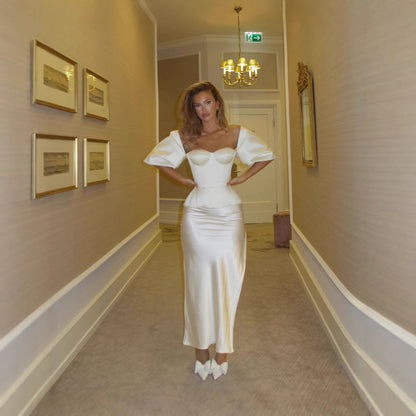 Sexy Solid Color Satin Tube Top Coat Skirt Suit