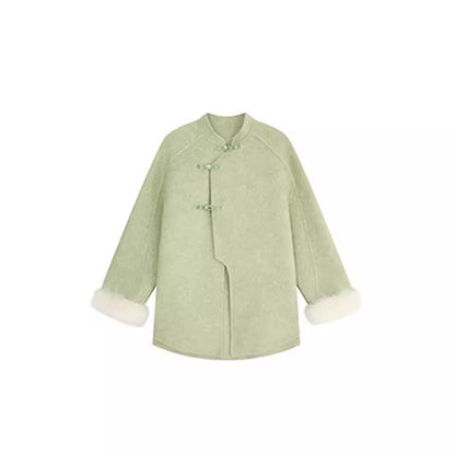 Zhongshan Buckle Stand Collar Woolen Coat Temperament