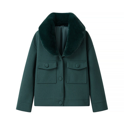 Fashion Casual All-match Loose Detachable Lapel Long-sleeved Woolen Coat