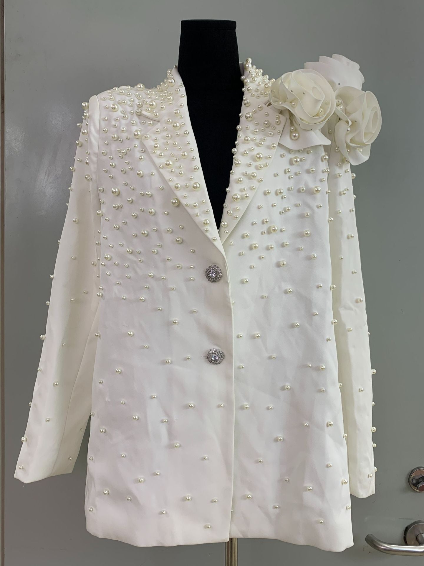 Suit Collar Beaded Single-breasted Three-dimensional Flowers