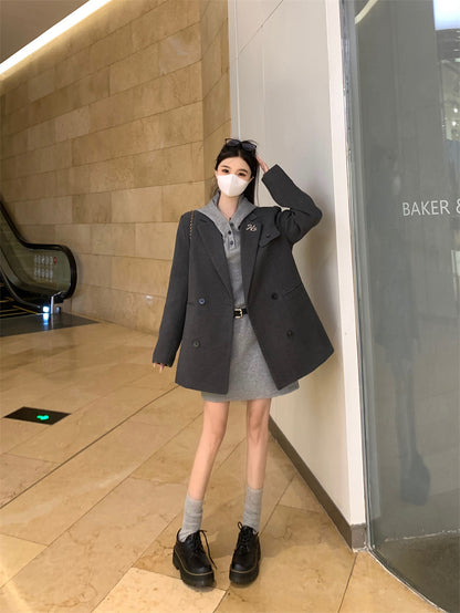 Plus Size Retro Woolen Coat Dress Suit