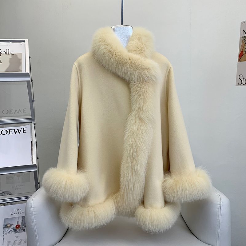 Socialite Cloak Fur Jacket Women's Reversible Woolen Coat Mid-length Young