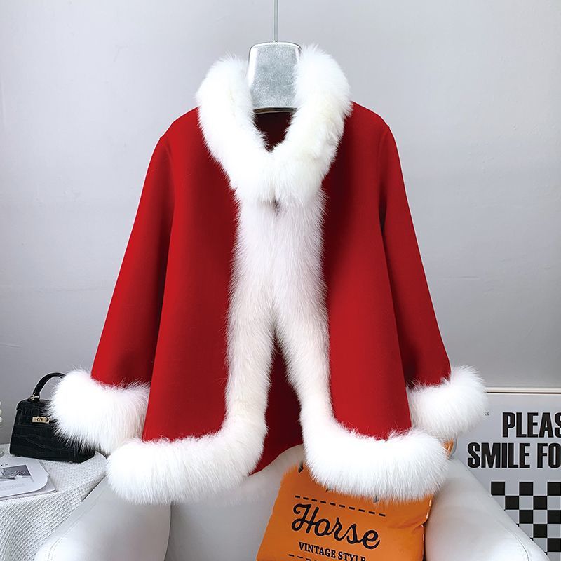 Socialite Cloak Fur Jacket Women's Reversible Woolen Coat Mid-length Young