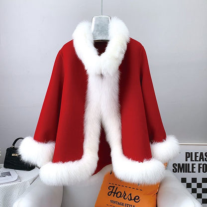 Socialite Cloak Fur Jacket Women's Reversible Woolen Coat Mid-length Young