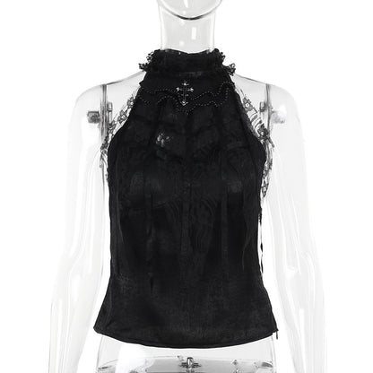 Rose Sling Cobweb Bow Tie Top For Women