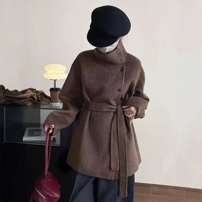 Stand Collar Advanced Loose And Idle Thick Mid-length Double-sided Wool Overcoat