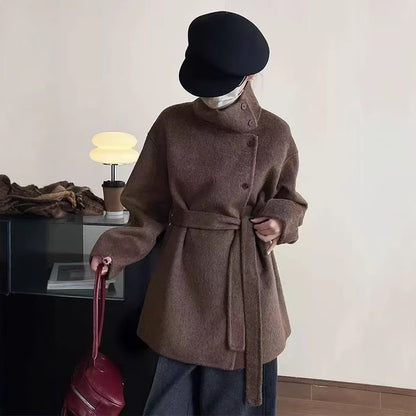 Stand Collar Advanced Loose And Idle Thick Mid-length Double-sided Wool Overcoat