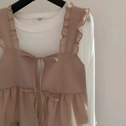 Small Belly Covering Casual Ruffle Sleeveless Western Style Two-piece Suit