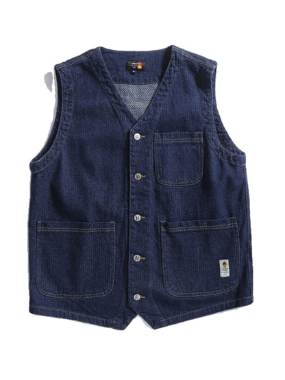 Several Pieces Japanese-style Retro Multi-pocket Workwear Denim Vest