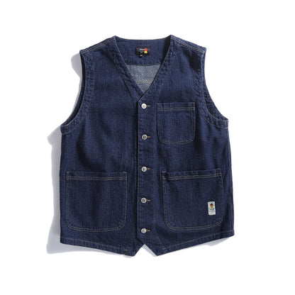 Several Pieces Japanese-style Retro Multi-pocket Workwear Denim Vest