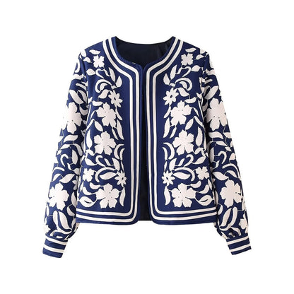 Round Neck Printed Casual Thin Small Padded Jacket
