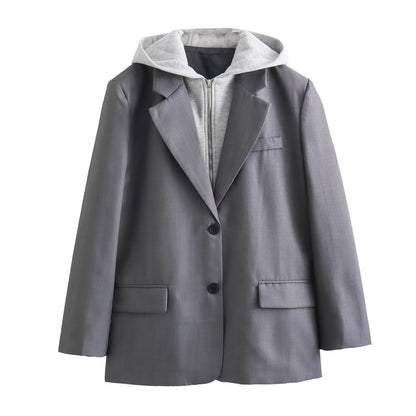 Loose Suit Jacket Women's Cross-border False Two-piece Patchwork Hooded