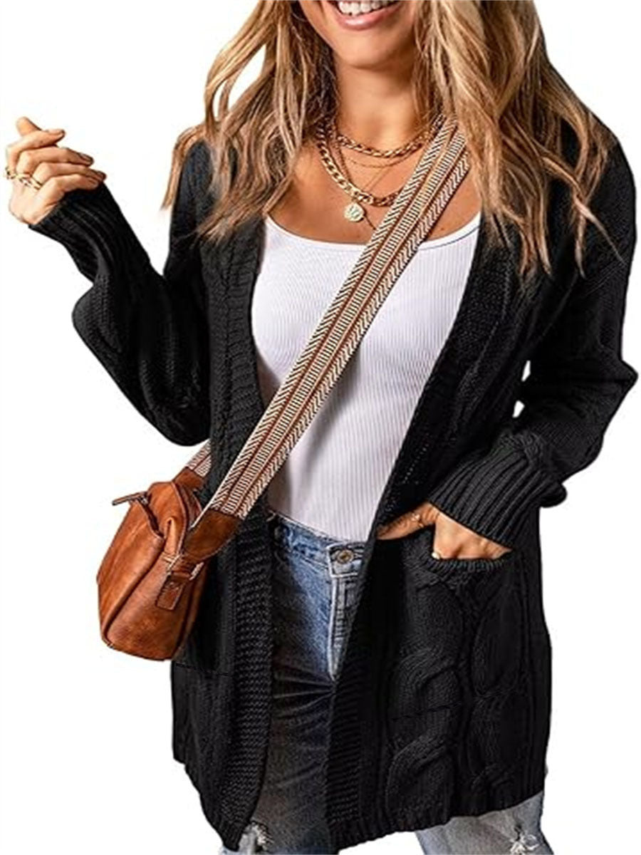 Solid Color Loose Cardigan Sweater With Pockets
